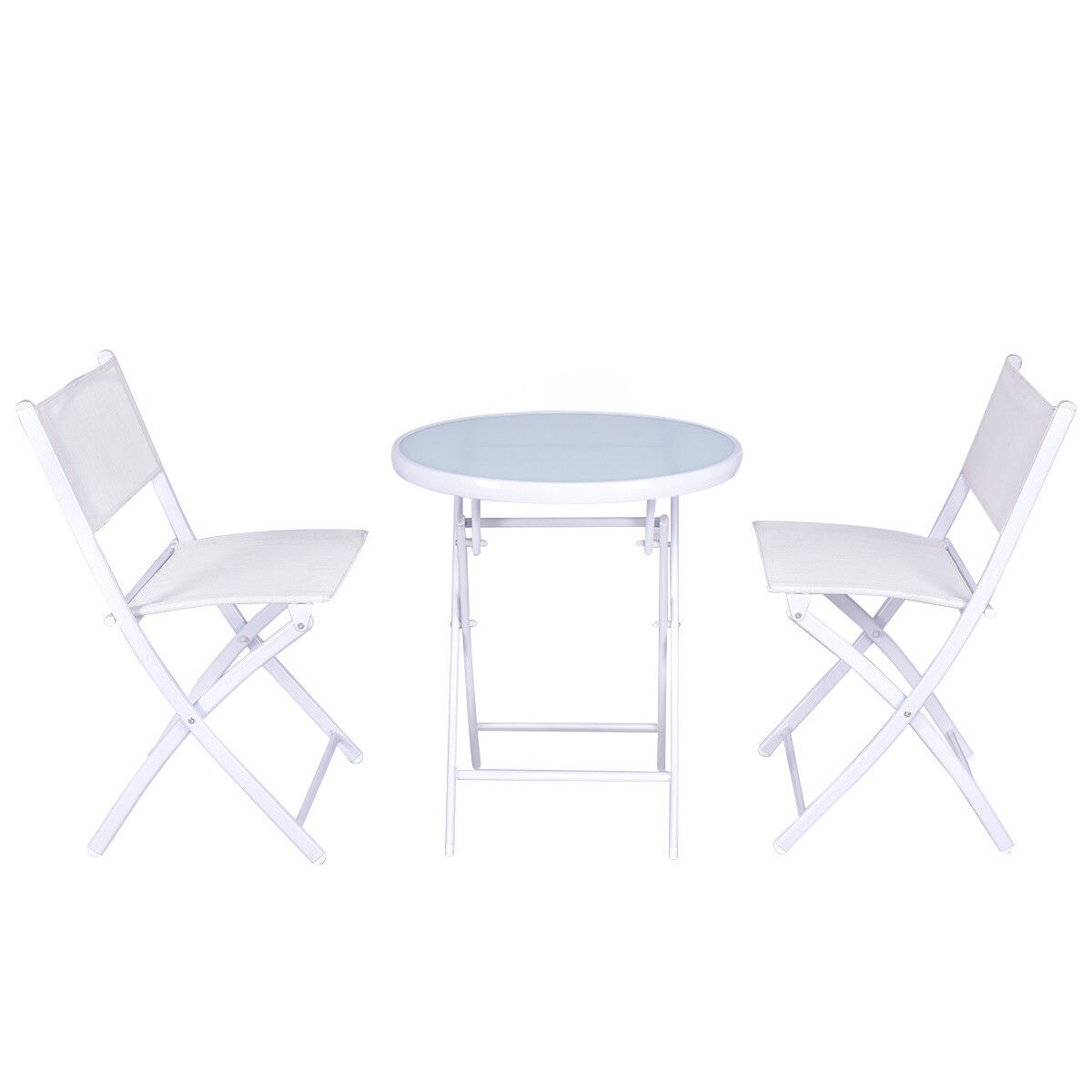 Costway 3 PCS Folding Bistro Table Chairs Set Garden Backyard Patio Furniture White