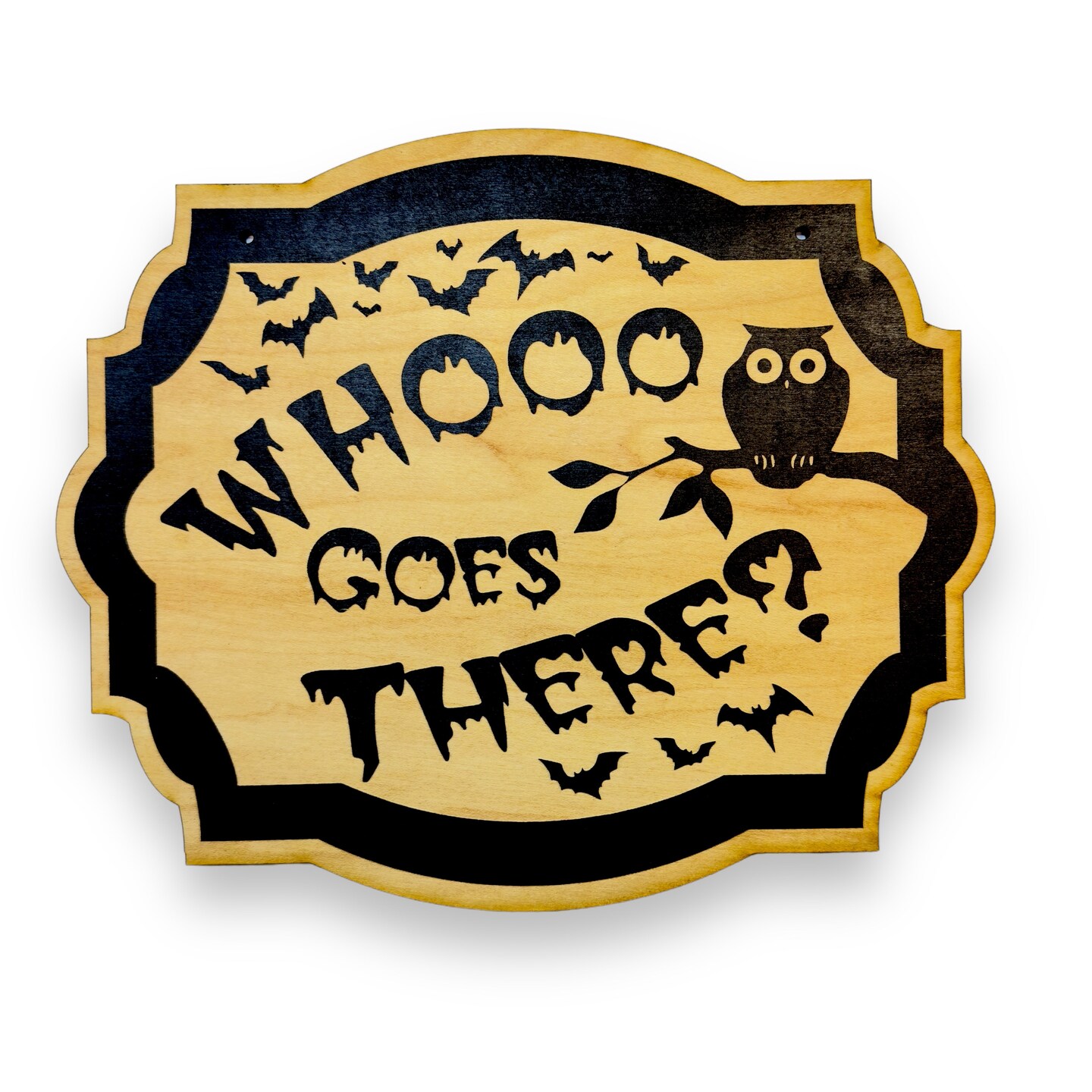 Whooo Goes There Owl - Black Halloween Door Sign 10x8 Whooo Goes There Owl - Black Halloween Door Sign 10x8