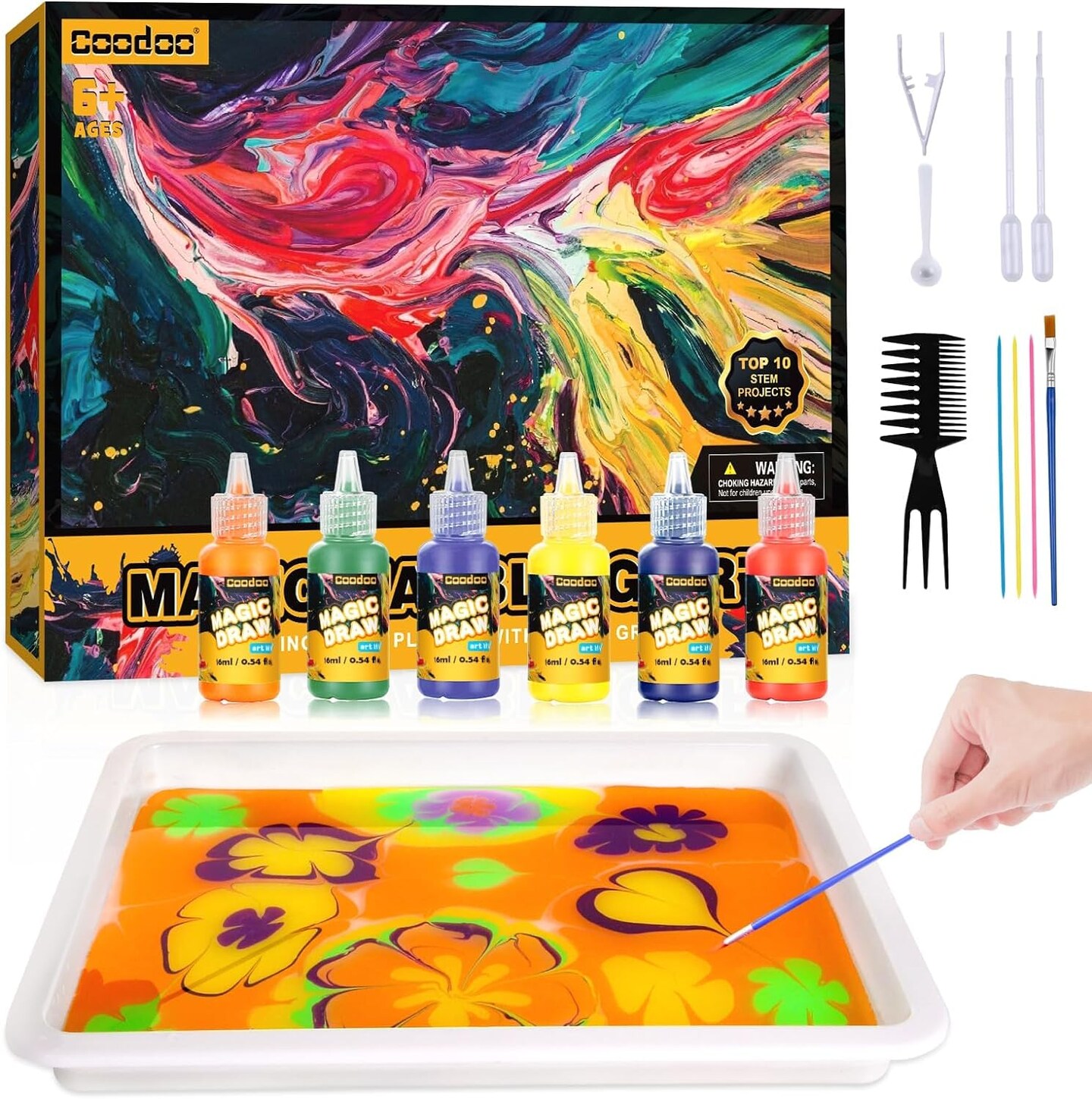 Water Marbling Paint for Kids: Arts and Crafts for Girls and Boys Crafts Kits Ideal gifts for kids ages 3-5, 4-8, and 8-12