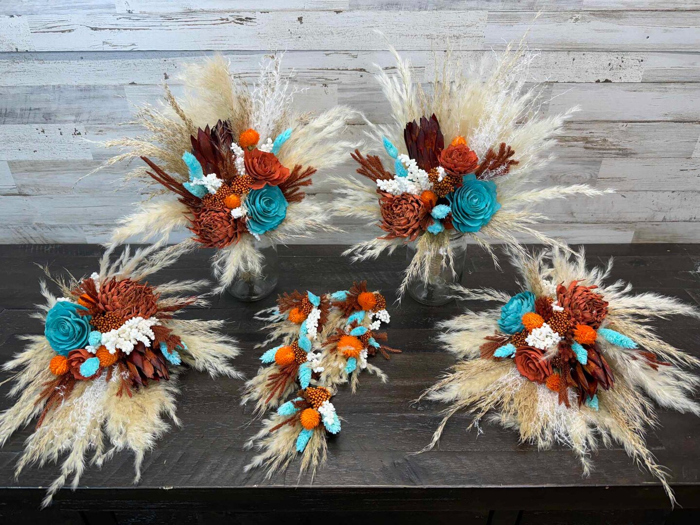 Aqua Delight - Boho, Pampas, Bright Orange, Burnt Orange, Aqua, White - image8