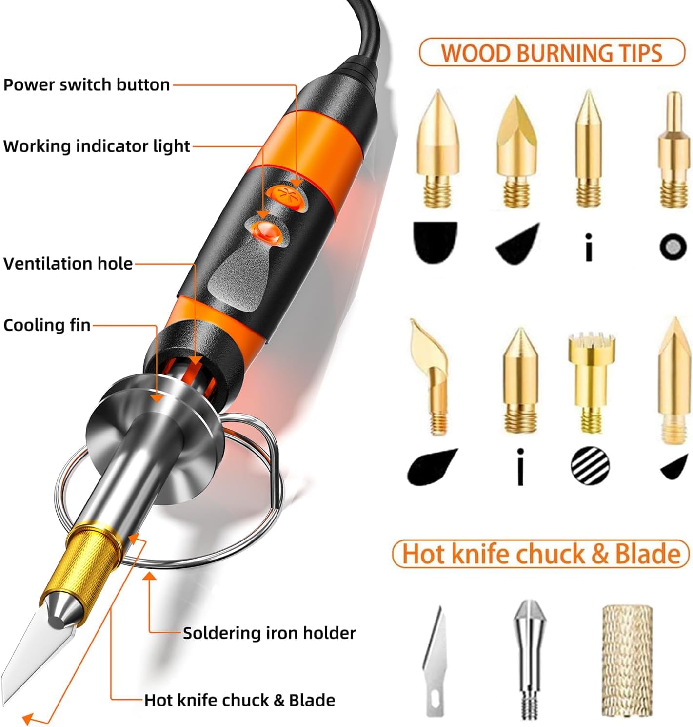 Wood Burning kit, Professional WoodBurning Pen Tool, DIY Creative Tools,Wood Burner for Embossing/Carving/Pyrography,Suitable for Beginners,Adults (orange)