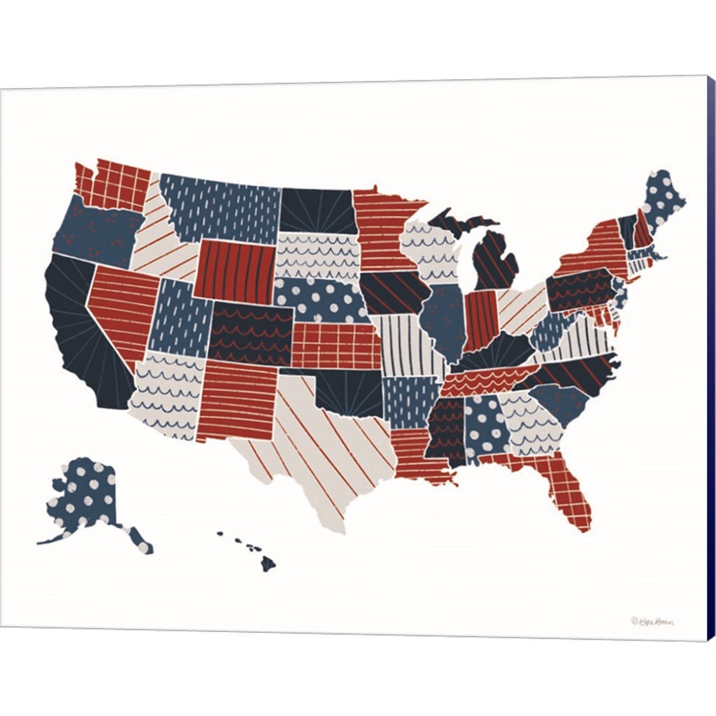 Patchwork USA Map by Kyra Brown 20&#x22; x 16&#x22; Canvas Wall Art
