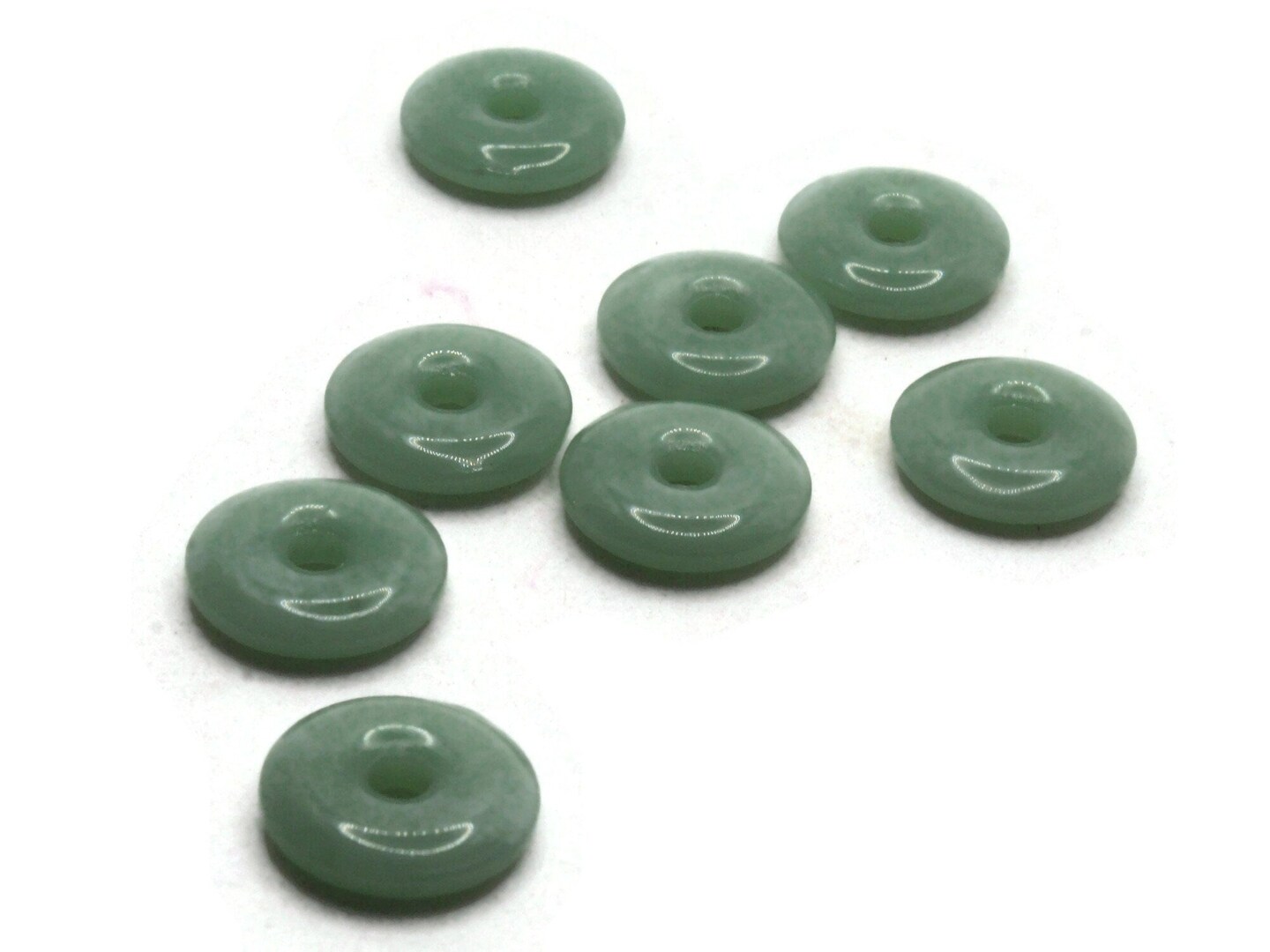 8 19mm Light Green Glass Large Hole Donut Flat Round Ring Beads