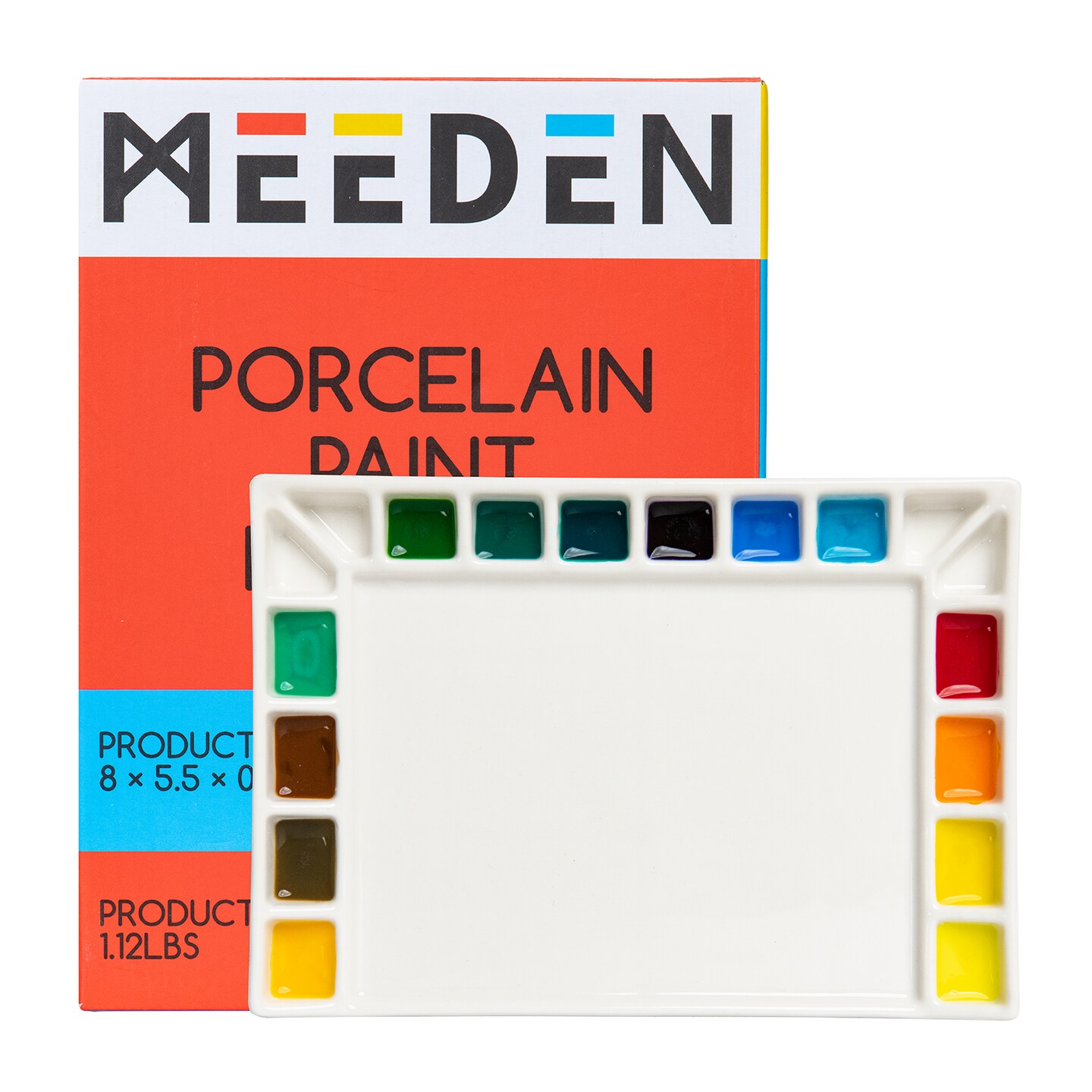 MEEDEN 18-Well Porcelain Artist Paint Palette, Mixing Art Ceramic Watercolor Paint Palette for Watercolor Gouache Acrylic Oil Painting, Rectangle 8 by 5-1/2-Inch