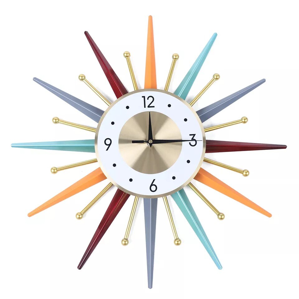 Modern Wall Clock Starburst Ball Clock Colorful MidCentury Home Kitchen Decor