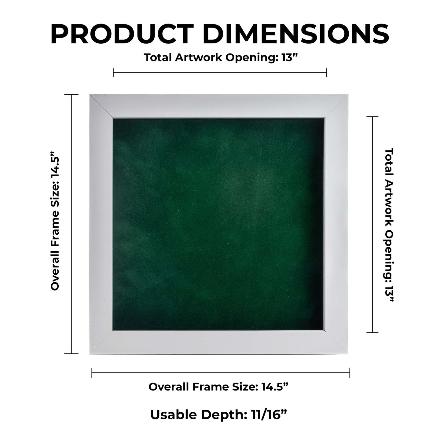 Classic White Wood Shadown Box Frame with Acrylic Front - Forest Green Suede Backing, 30 Sizes