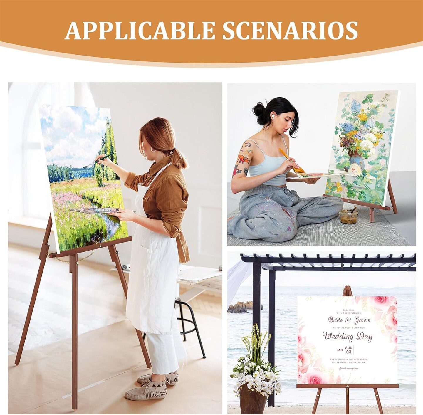 Wooden Easel Stand, 63&#x22; Portable Tripod Artist Easel, Ideal for Painting, Wedding, and Drawing (1 Pack)