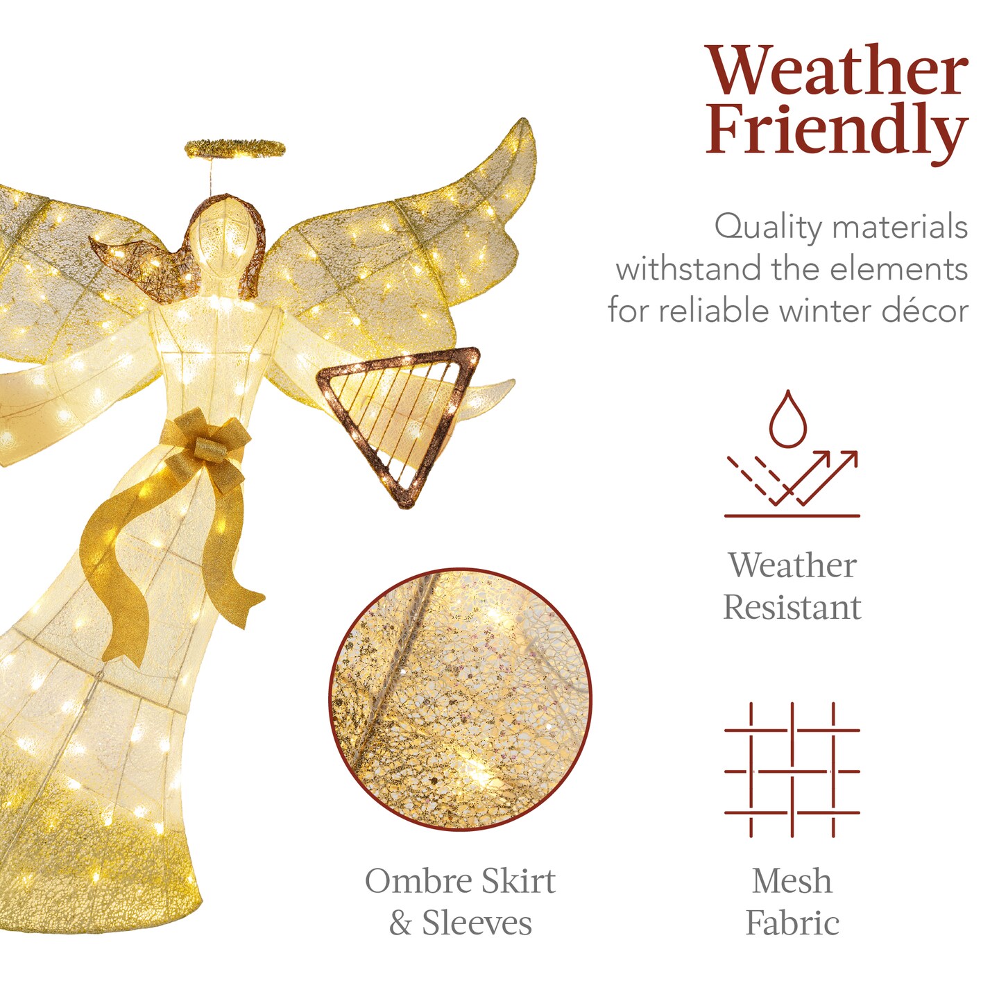 Best Choice Products 5ft Lighted Outdoor Angel Christmas Decoration for Lawn w/ 140 LED Lights, Harp, Bow, Ground Stakes