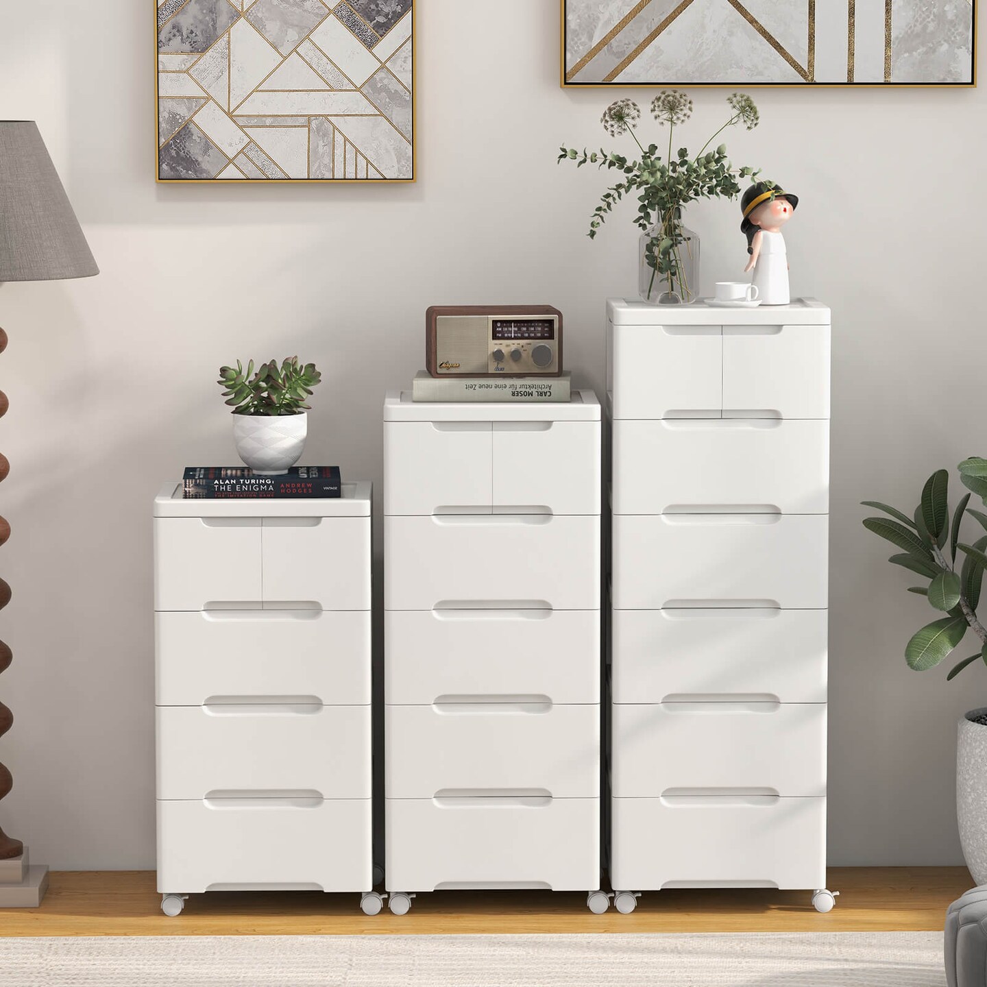 Costway 1/2 PCS 5-Drawer Plastic Rolling Storage Cart with 4 Universal Wheels Dresser Cabinet