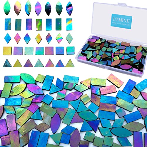 LITMIND Iridescent Glass Mosaic Tiles for Crafts, 240 Pieces 5 Shapes ...