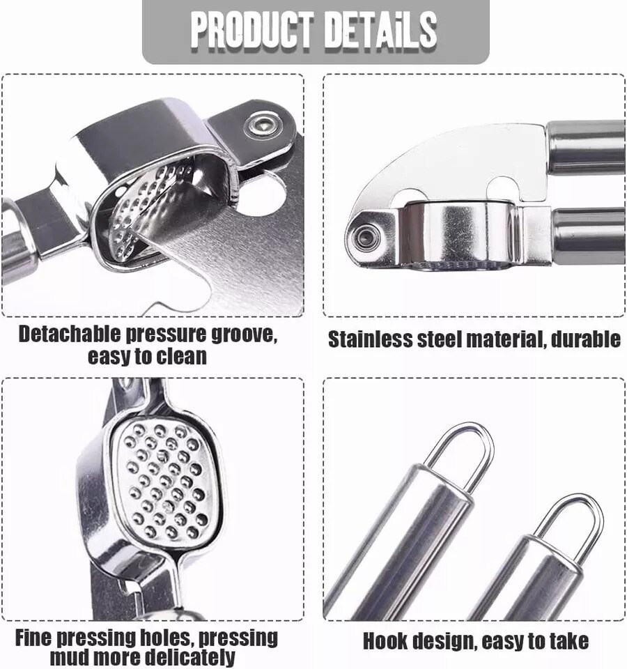 Garlic Press Stainless Squeezer Steel Grinder Professional Masher Handheld Tool
