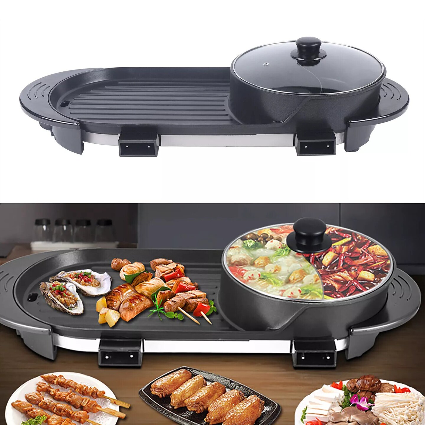 Kitcheniva 2 in 1 Electric Non-Stick Grill Hot Pot