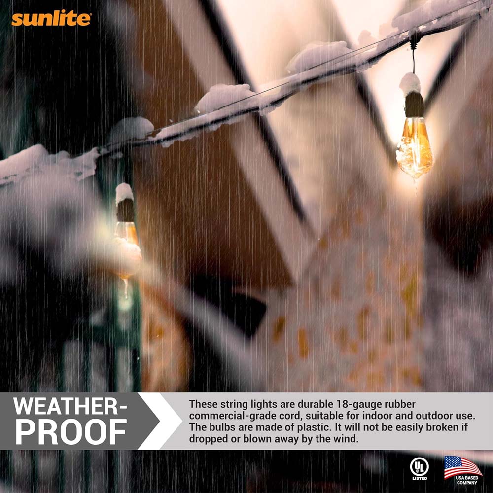 Sunlite 48ft 22.5W LED S14 Waterproof 15 Sockets 2700K Outdoor String Light Bulb
