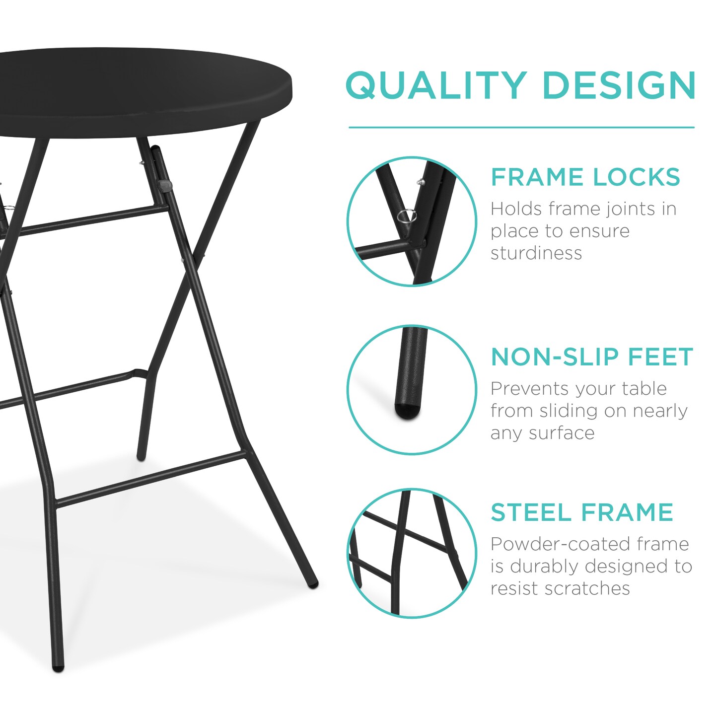 Best Choice Products 32in Bar Height Folding Table, Indoor Outdoor Accessory w/ Thick Table Top, 330lb Capacity