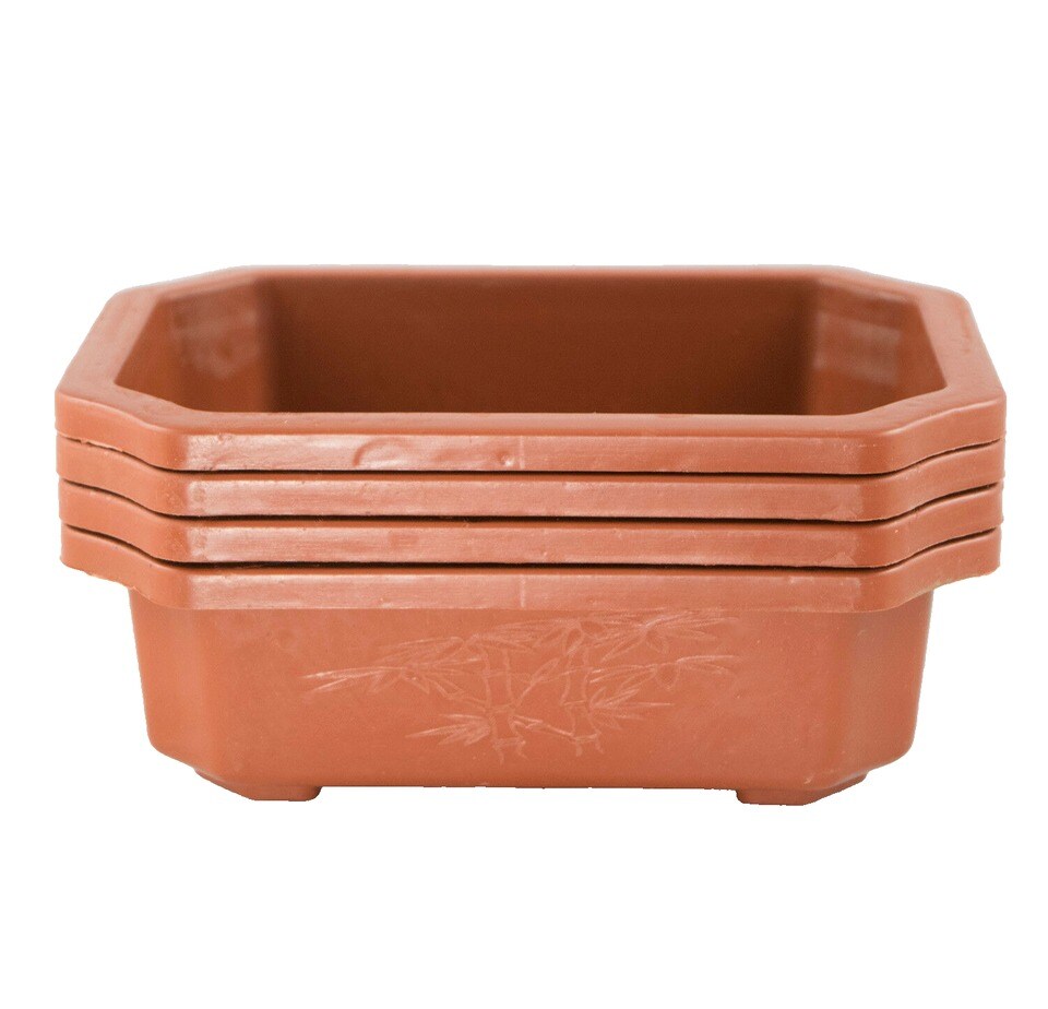 4 Rectangular Plastic Bonsai Training Pot, Succulent Planter - 6.25&#x22;x 4.5&#x22;x 2&#x22;