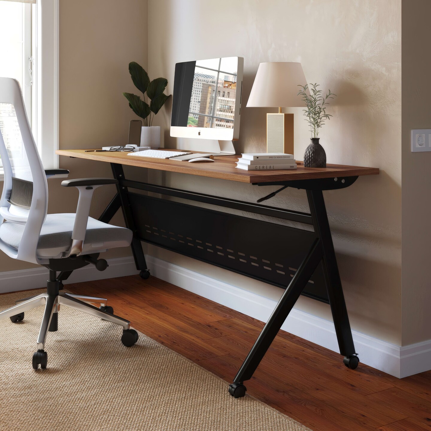 Emma and Oliver Griffin Heavy-Duty Flip Top Training Table with Nesting Design, Privacy Panel, Y-Legs, Tabletop, Metal Frame