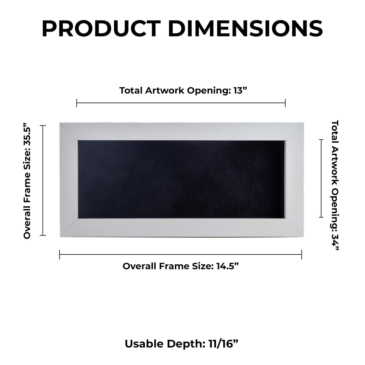 Classic White Wood Shadown Box Frame with Acrylic Front - Black Suede Backing, 30 Sizes