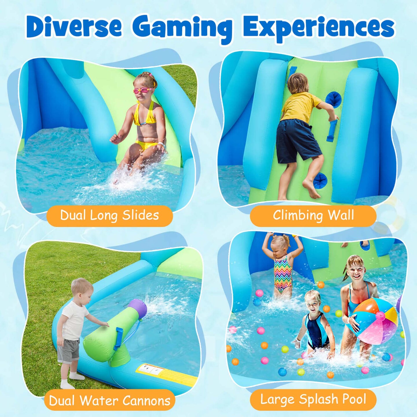 Costway Inflatable Water Slide, Blowup Water Park with Dual Slides &#x26; 584W Blower