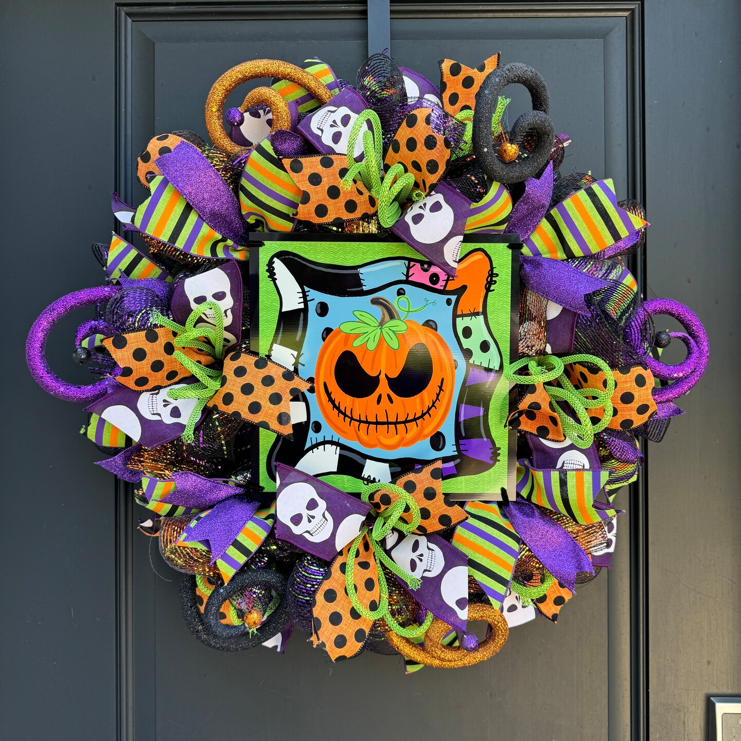 Whimsical Halloween Wreath, Spooky Jack O Lantern Door Wreath