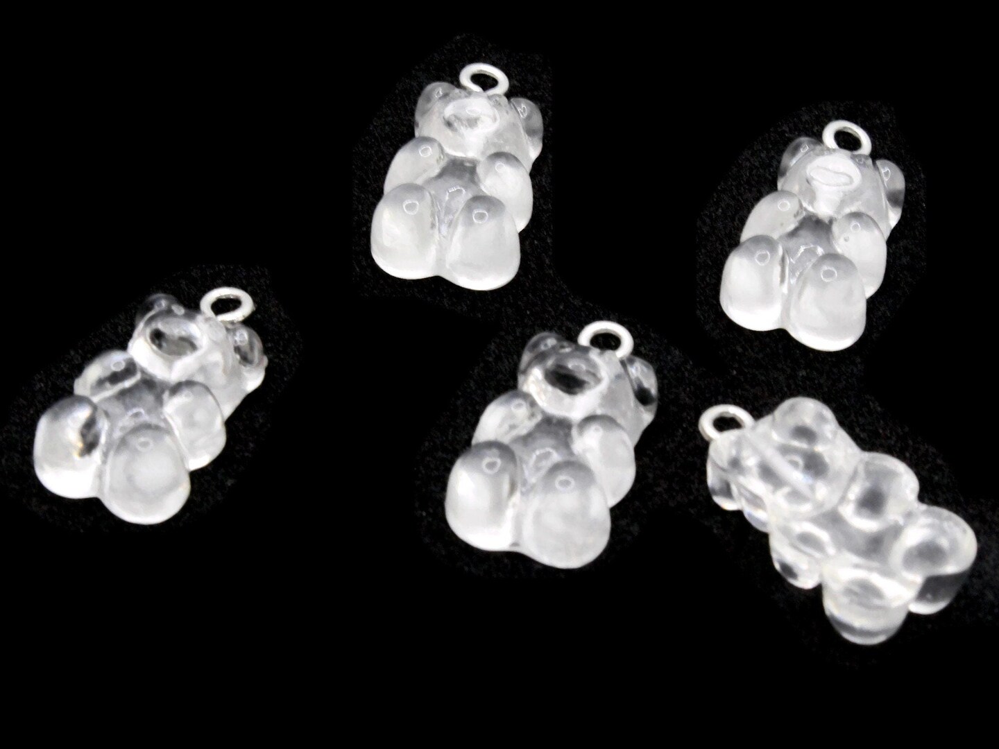 5 20mm Clear Gummy Bear Charms - Resin Pendants with Platinum Colored Loops