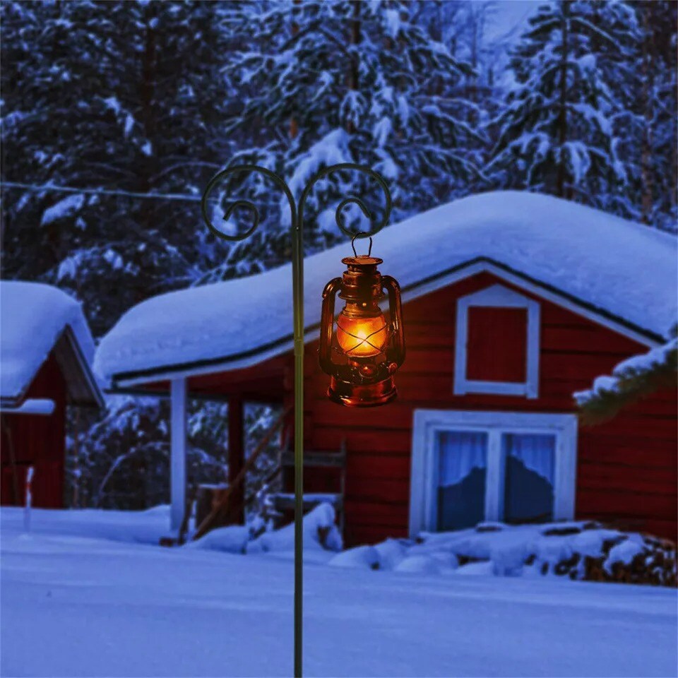 2x Metal Double Shepherds Hooks Adjustable Height Outdoor Garden Pole Hangers