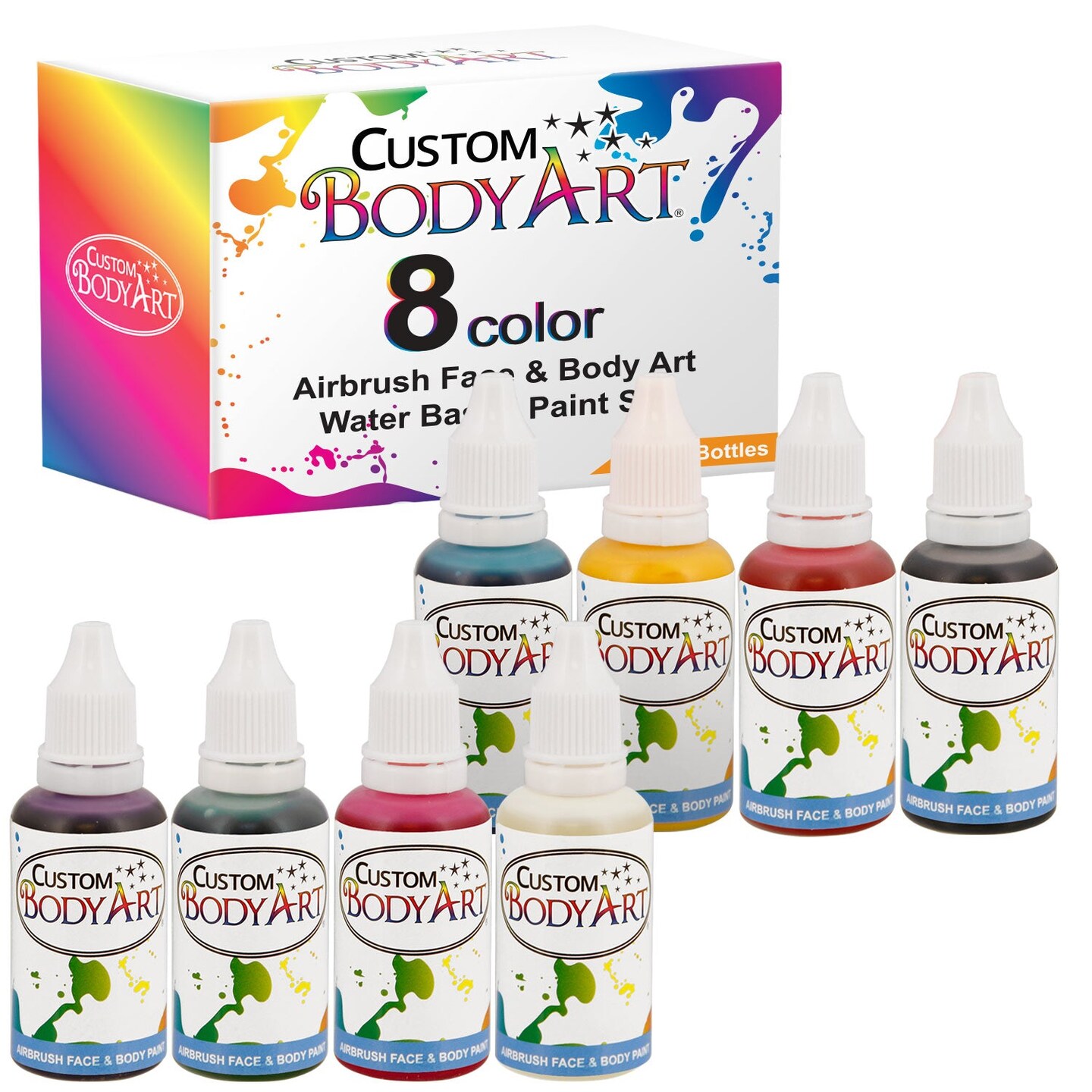 8 Primary Color Airbrush Face &#x26; Body Water Based Painting Set, 1 oz. Bottles