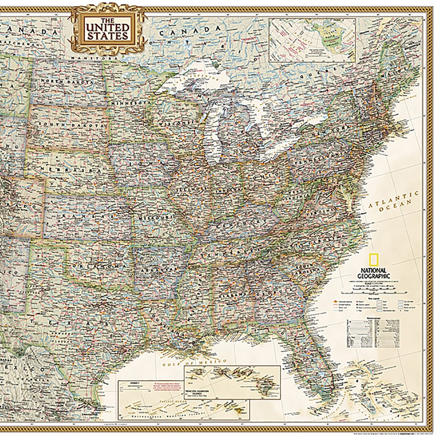 United States Executive Map, Poster Size and Laminated, 36&#x22; x 24&#x22;