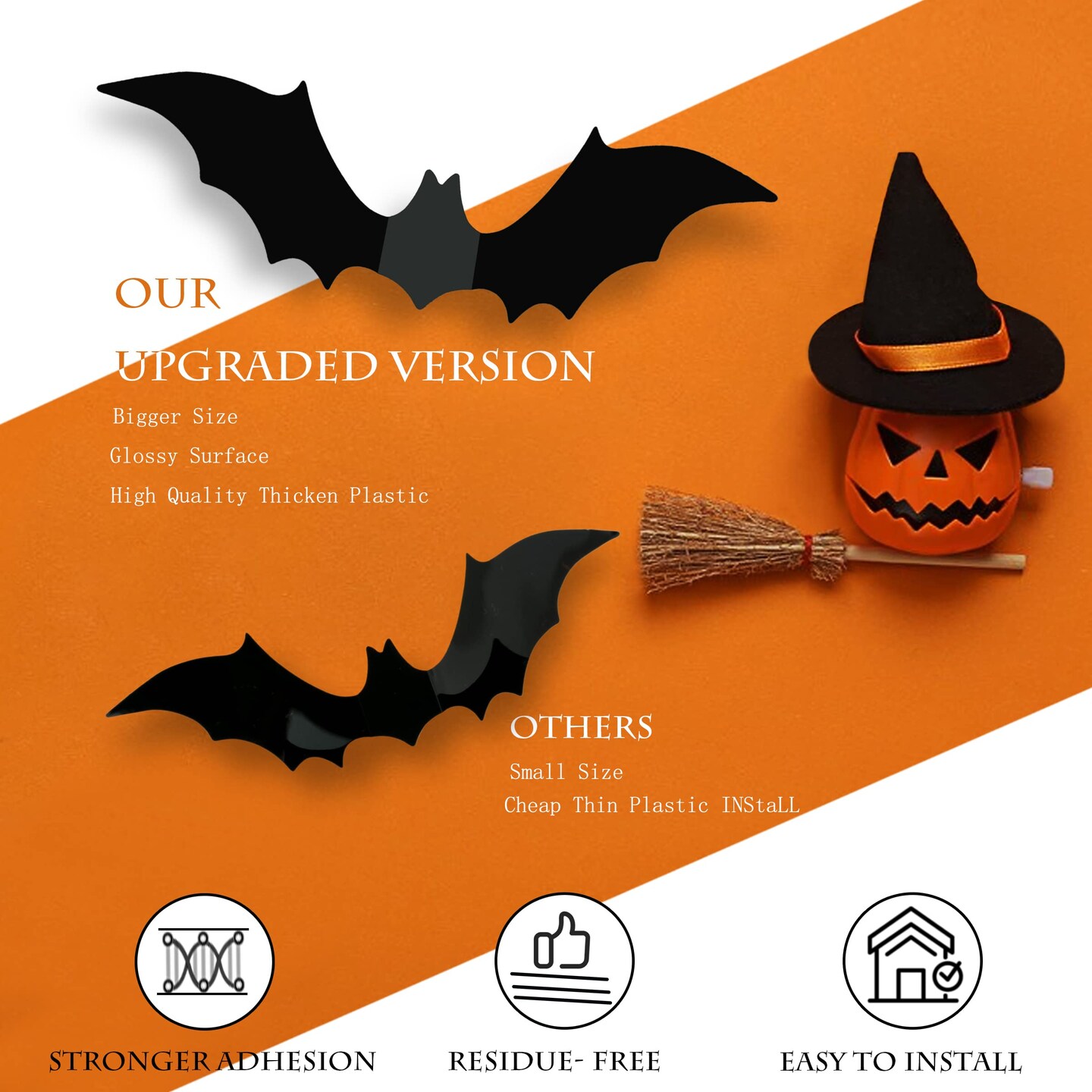 64 Pieces Halloween Decorations Bats Wall Decor Halloween Party Decorations Indoor Outdoor Halloween Decor Supplies,  Reusable PVC 3D Black Bats Stickers for Creepy Home Bathroom Decor