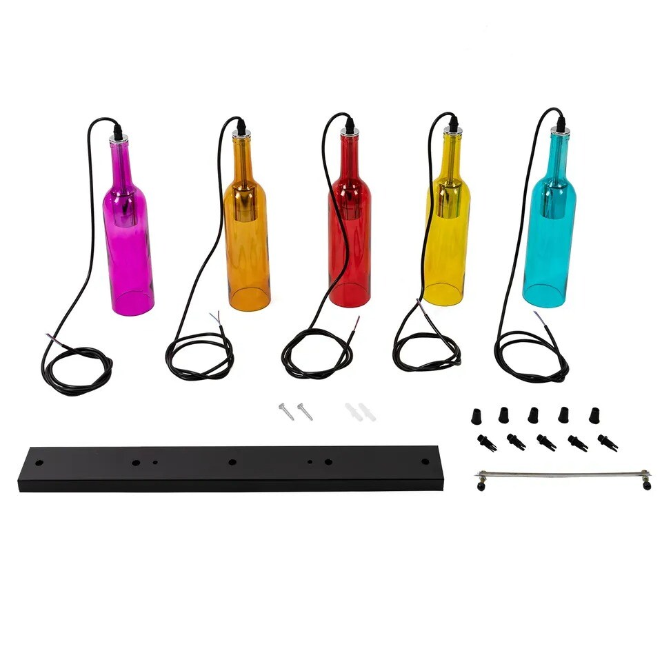 5 Wine Bottle Pendant Light Industrial Bar Hanging Lamp Fixtures Cafe Fixture