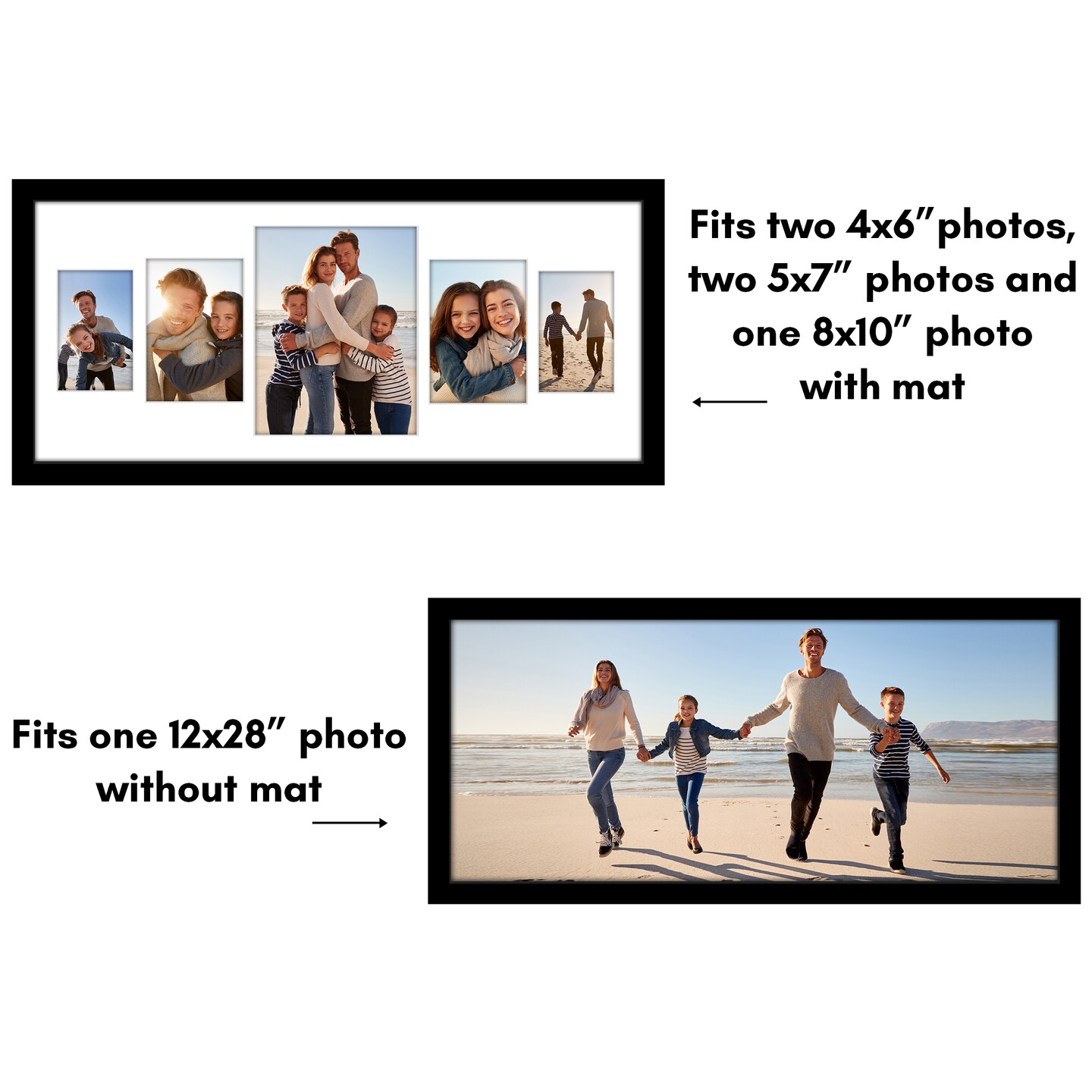 Americanflat 12x28 Collage Picture Frame - Fits One 8x10 Photo, Two 4x6 Photos, and Two 5x7 Photos or One 12x28 Photo