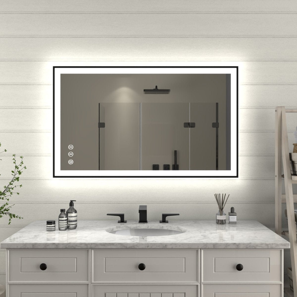 Apex-Noir 40X24 Framed Led Lighted Bathroom Mirror Anti-Fog Matte Black Frame