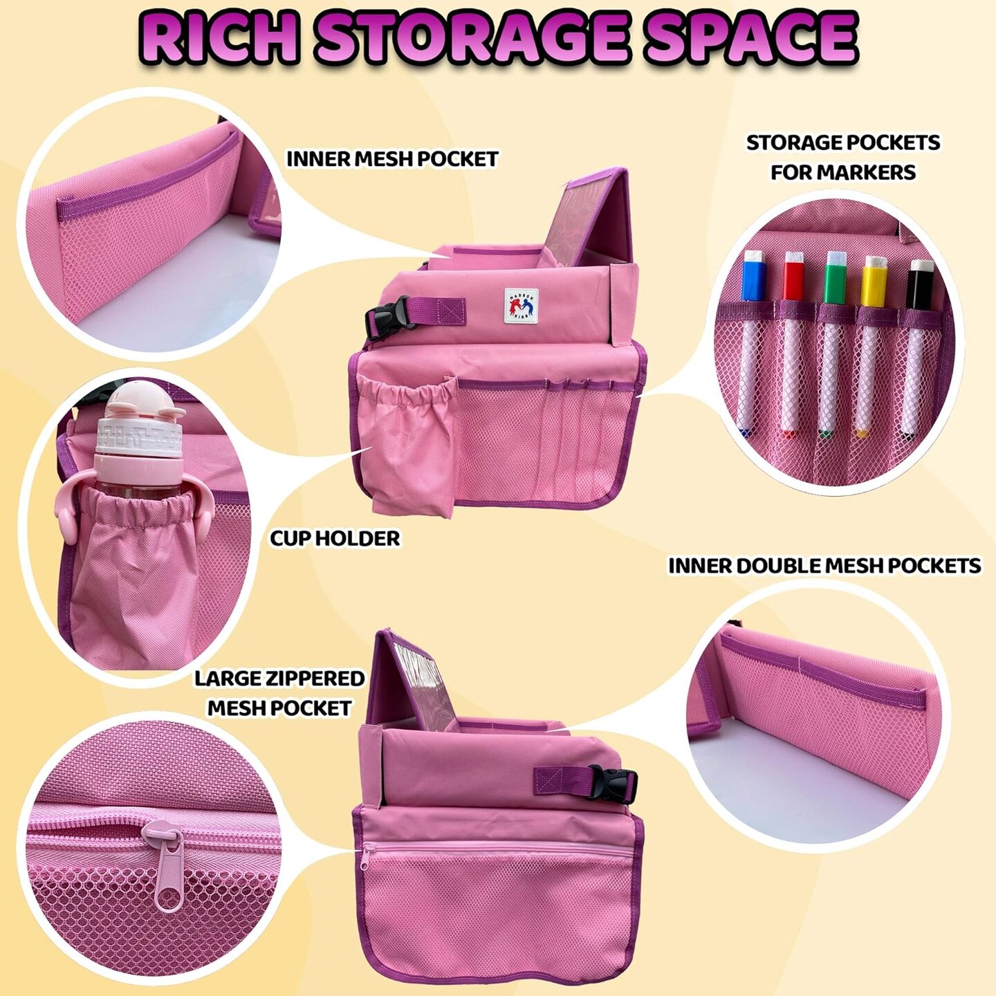 Travel Tray, Toddler Car Seat, Lap Desk and Dry Erase Board, Activity Organizer with Markers, Food and Snack Table, Tablet and Cup Holder, Road Trip Essential, Portable Desk for Kids.