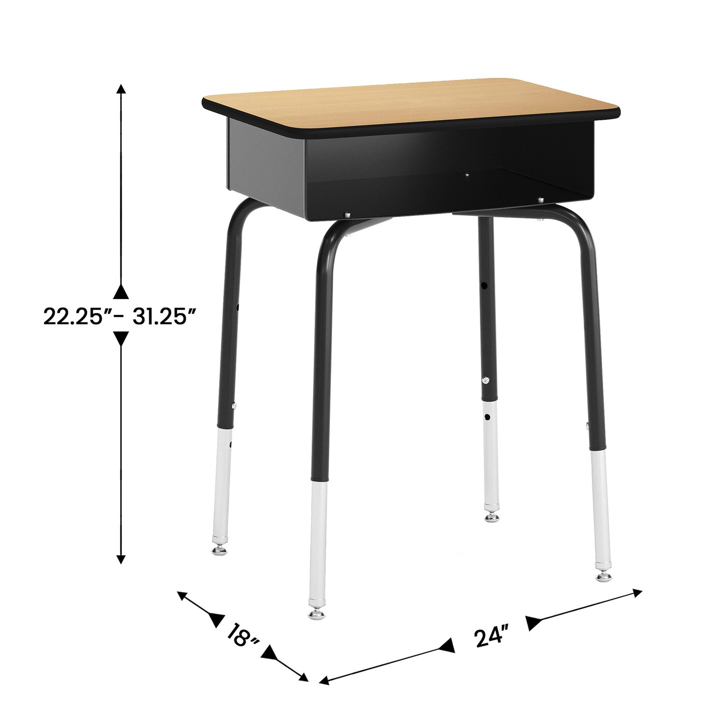 Emma and Oliver Jacobs Desk/Chair Set with Metal Open Front Storage Box, Desktop, Metal Frame and Stackable Flex Comfort Classroom Chair