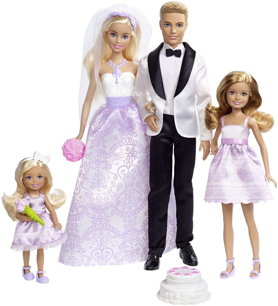 Barbie Wedding Set with Bride and Groom Dolls, Stacie, Chelsea and Accessories (Mattel DRJ88), Assorted Colour/Model