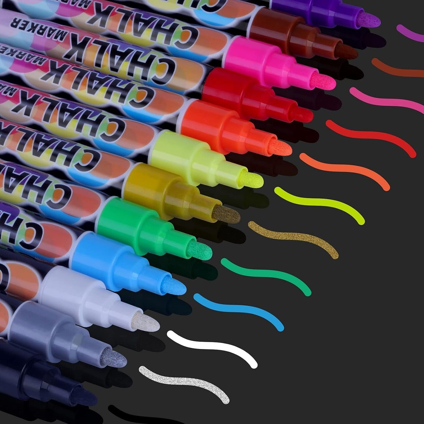 Liquid Erasable Chalk Markers Pens - 12 Colors Washable &#x26; Wet Erase Neon Makers for Blackboard, Chalkboard Signs, Glass Window, Graduation Celebration School Kids Art for Cars