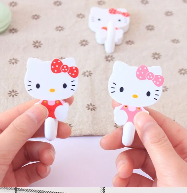 2Pcs Set Hk kitty Strong Self Adhesive Hooks Key Storage Hanger for Kitchen Bathroom Door Wall Multi-Function