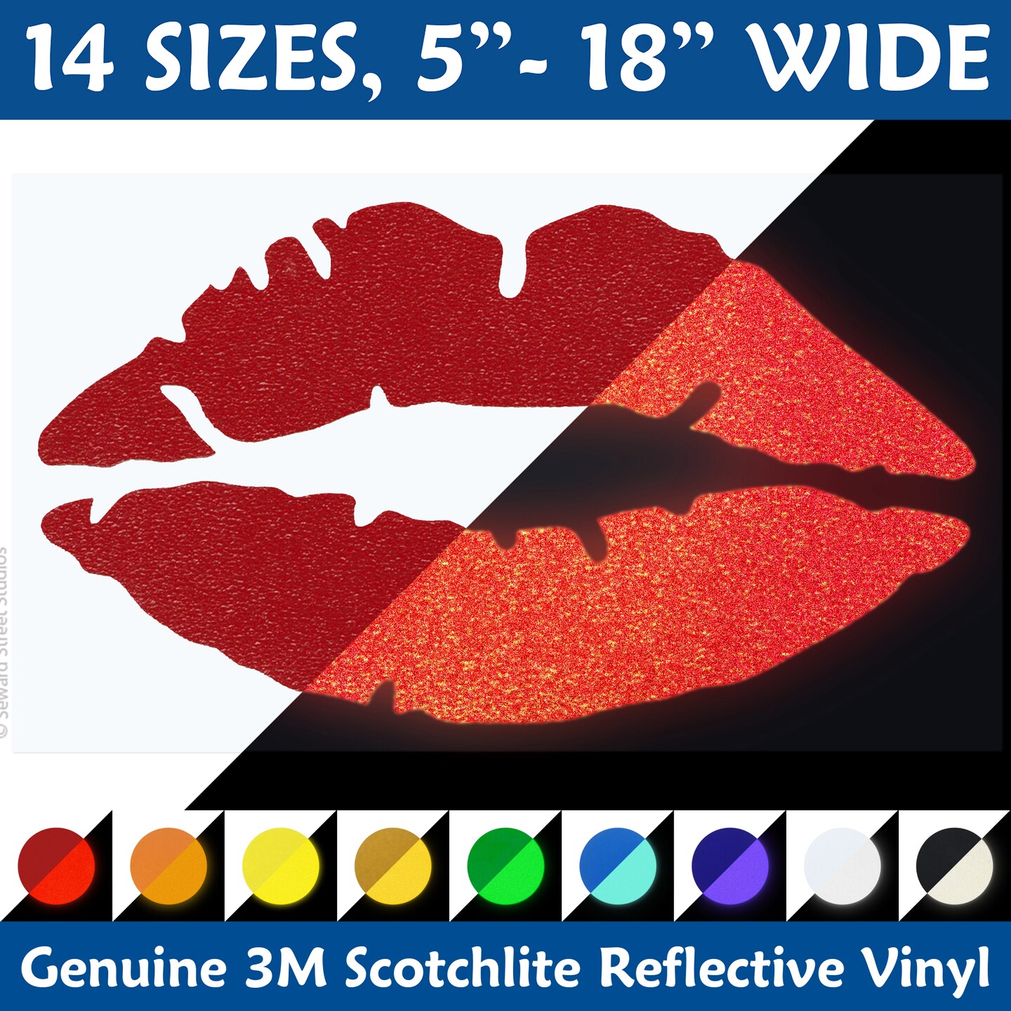 Lips Reflective Decal, Kiss Helmet Sticker, Smack Motorcycle Sticker, xoxo Bike Decal, Lipstick Car Window Safety Transfer 1239R-SZ