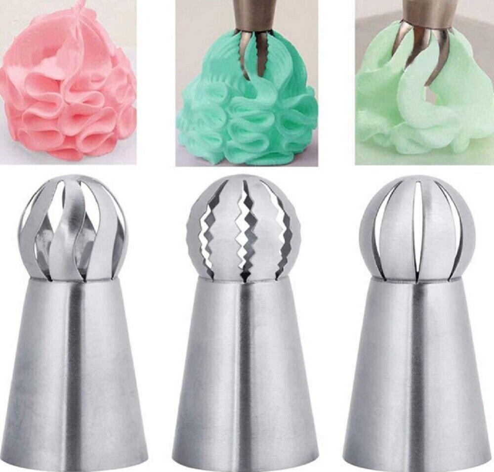 3 Pcs Russian Ball Sphere Icing Nozzles Set - Stainless Steel Pastry Piping Tips