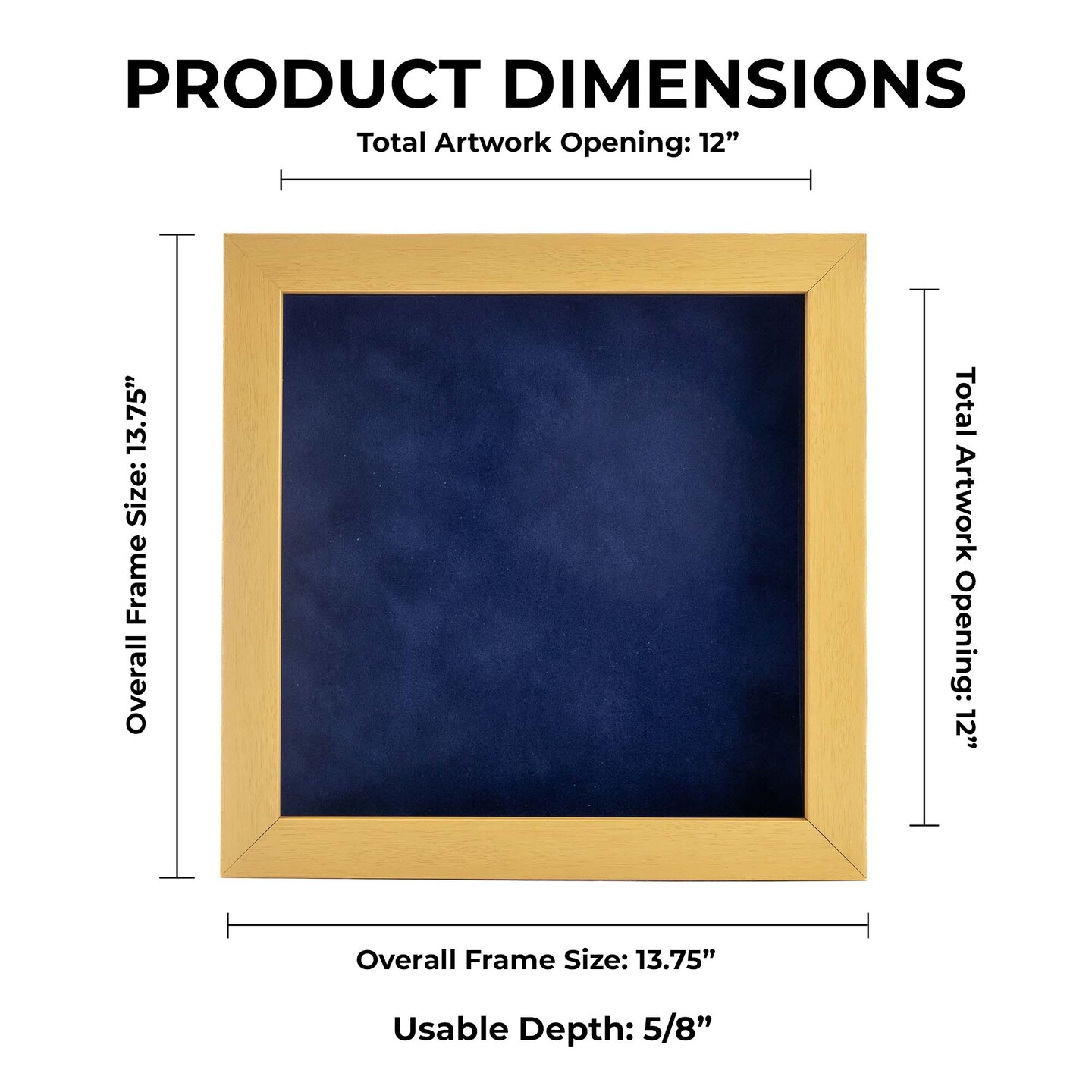 Classic Natural Wood Shadow Box Frame with Acrylic Front - Navy Blue Suede Backing, 30 Sizes