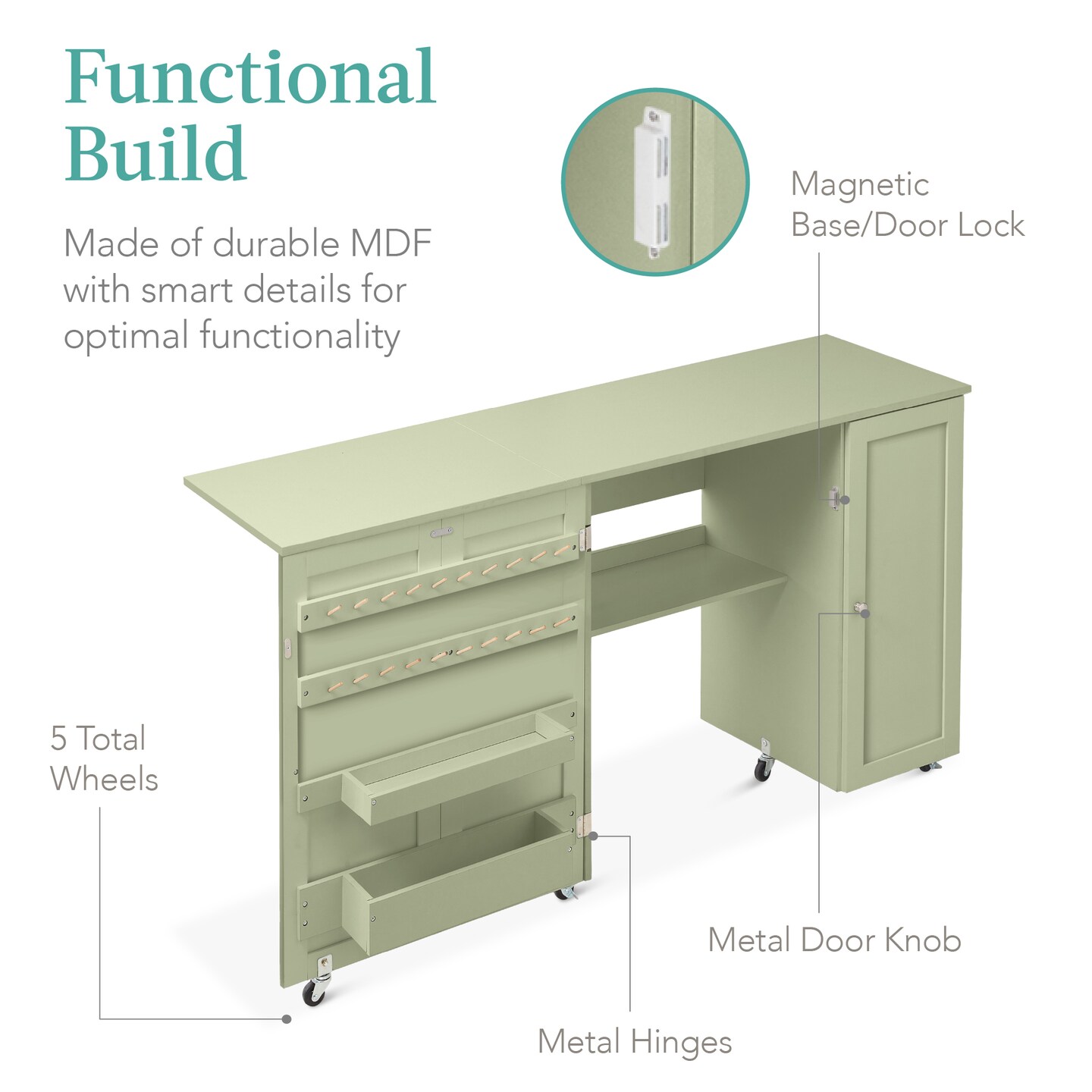 Best Choice Products Large Portable Multipurpose Folding Sewing Table w/ Magnetic Doors, Craft Storage
