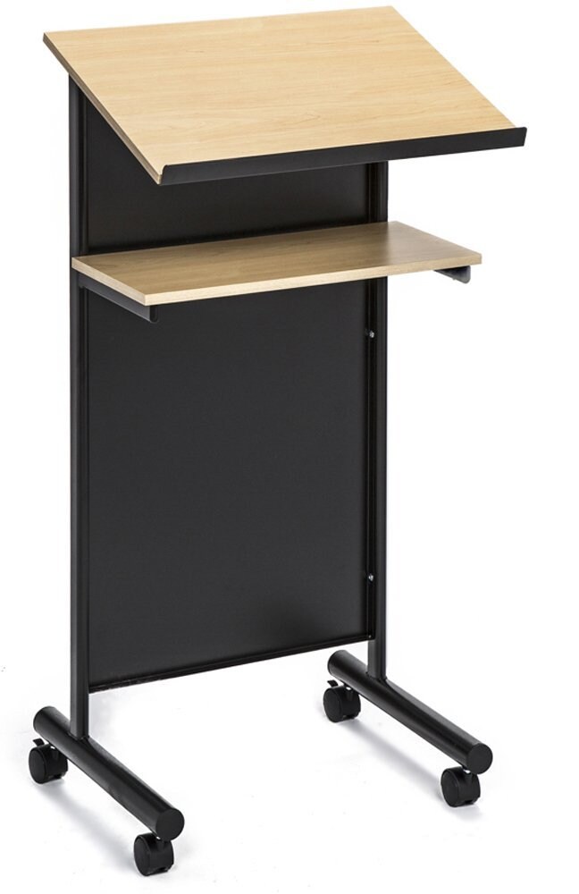 Audio-Visual Direct Wheeled Lectern Podium - Standing Desk with Storage Shelf