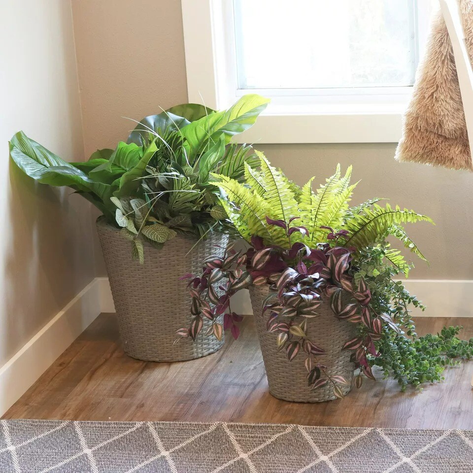 Polyrattan Indoor Round Planter - Gray - 14.5 in, 11.75 in