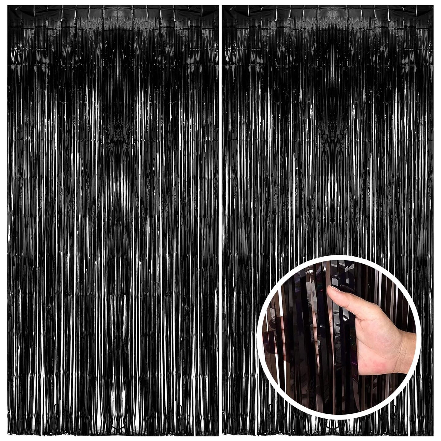 2 Pieces Black Party Streamers Backdrop Tinsel Foil Fringe Curtains Halloween Party Decorations Birthday Wednesday Twilight Party Decorations Graduation Wizard Party Supplies