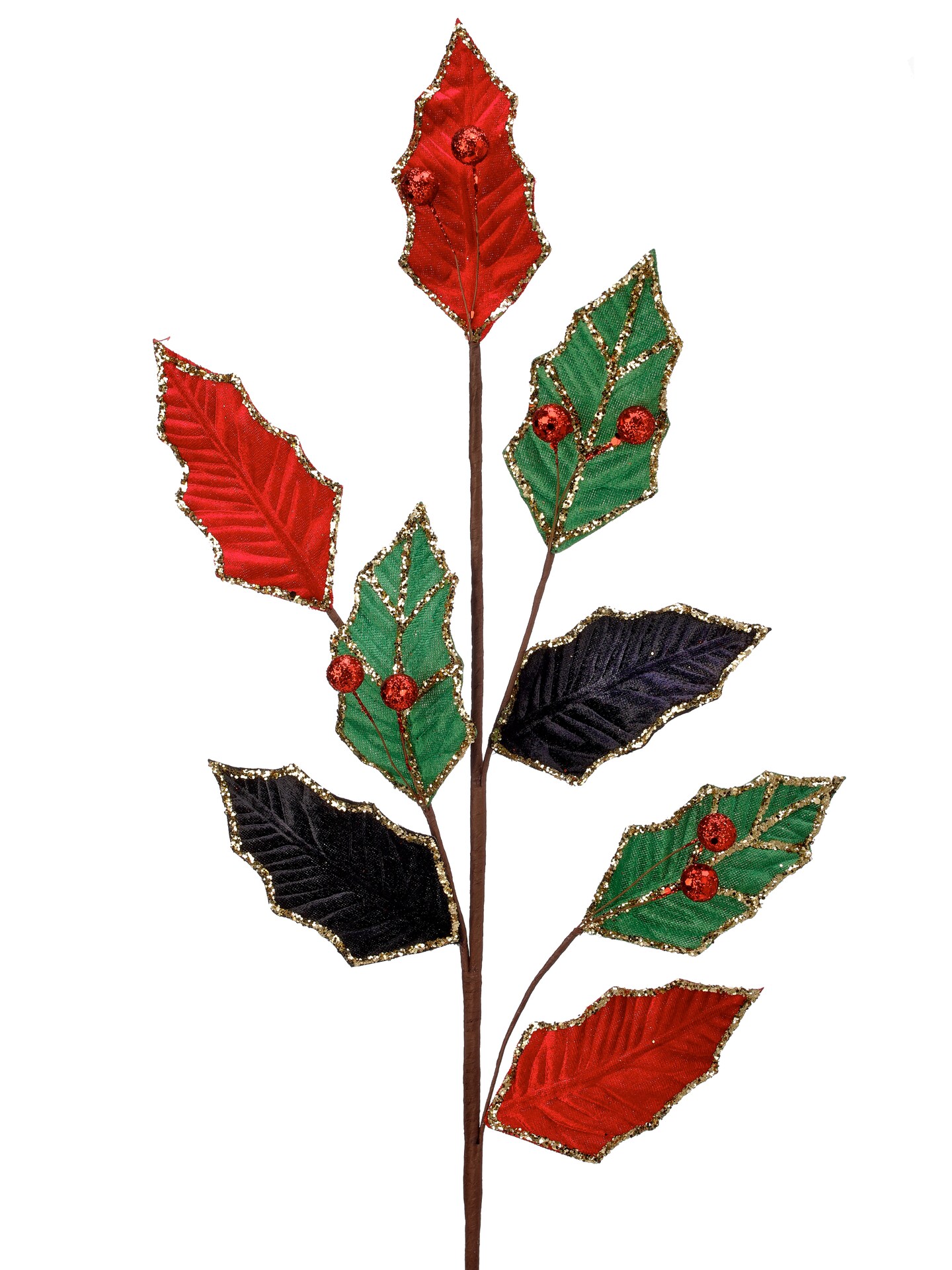 30&#x22; VELVET VEINED LEAF SPRAY -RED/GREEN/BLACK