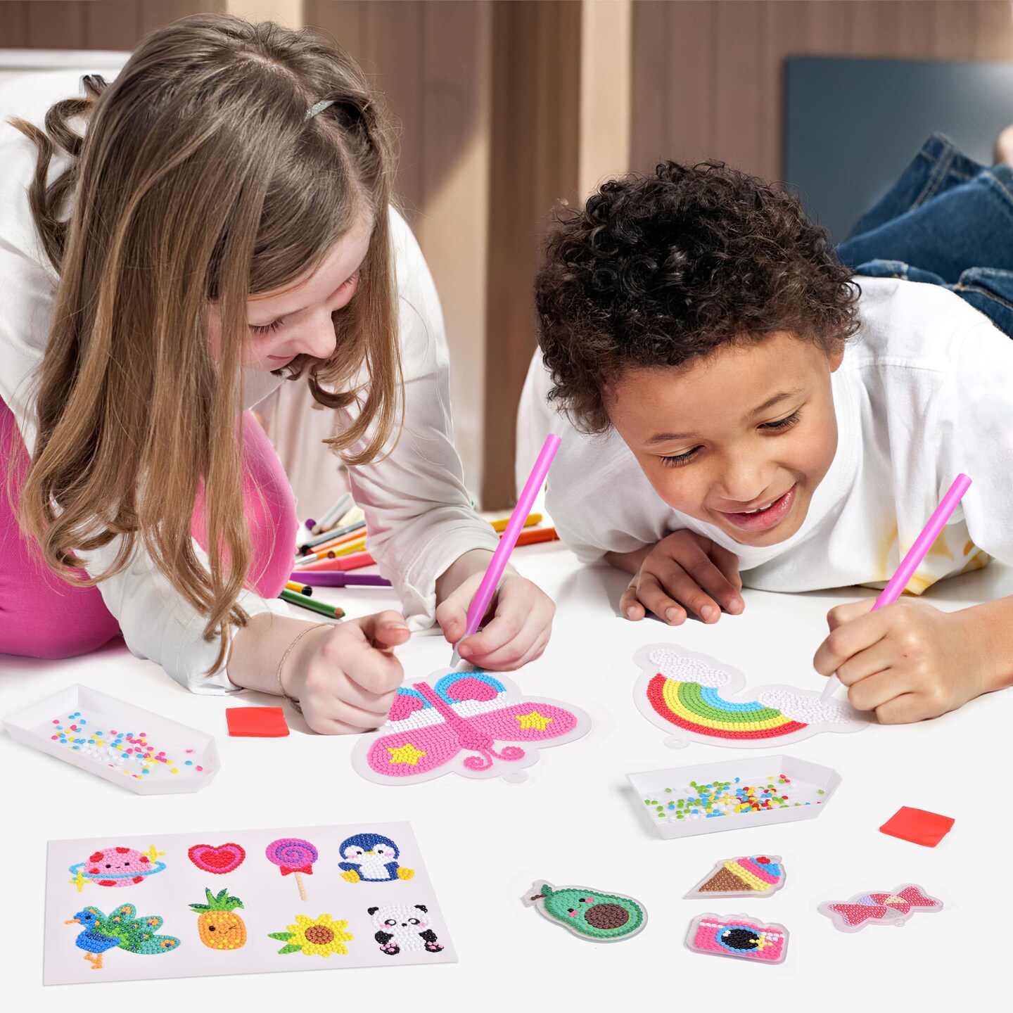EZCRA Easy Arts And Crafts For Kids - Fun Gem Sticker Kit - 8 Unicorn