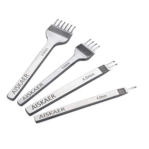 Leather Stitching Punch Diamond Stitching Chisel Set, 4mm White Steel 1/2/4/6 Prong for Leather Craft DIY