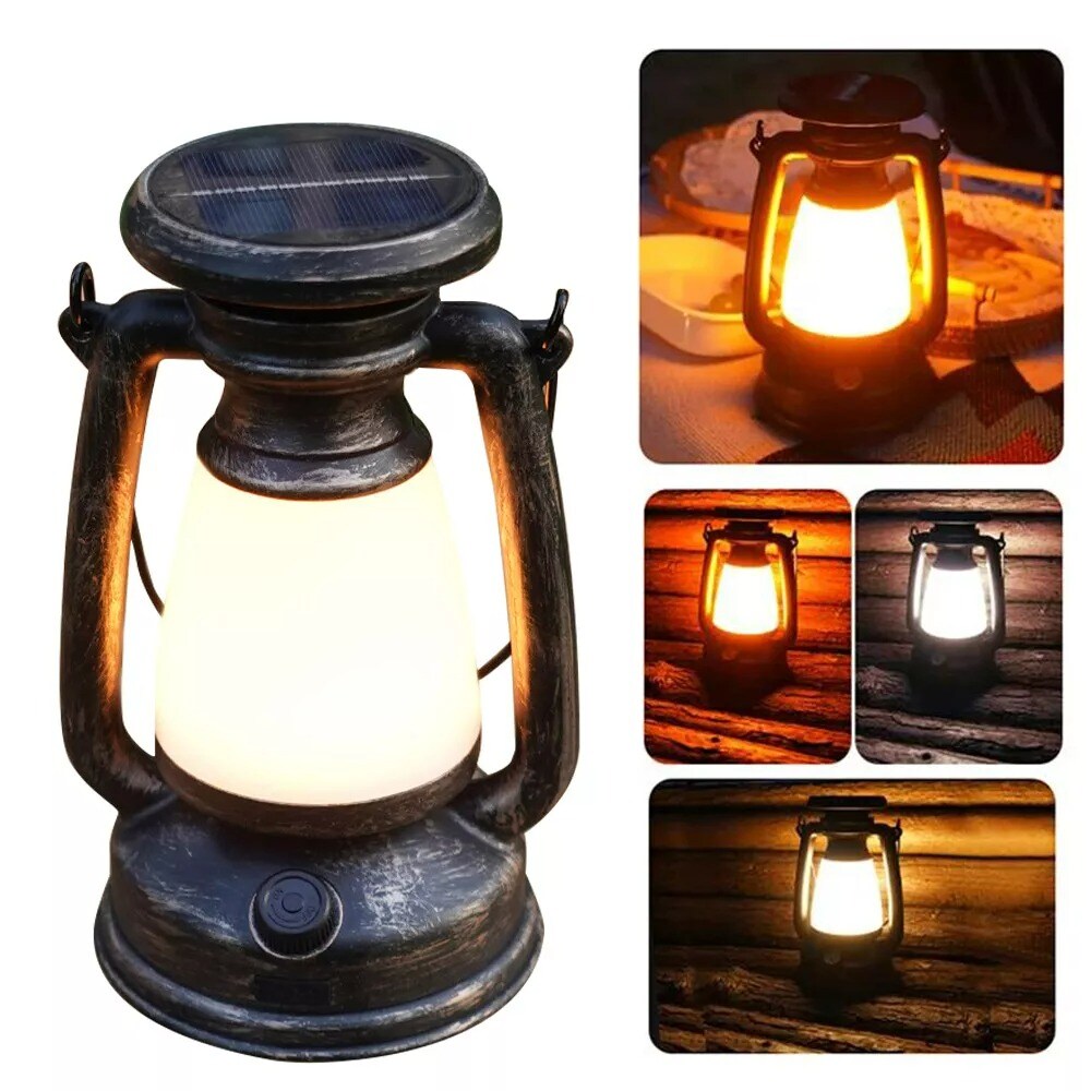 Solar Lantern Hanging Light LED Outdoor Retro Garden Lamp Waterproof Decor Lamp