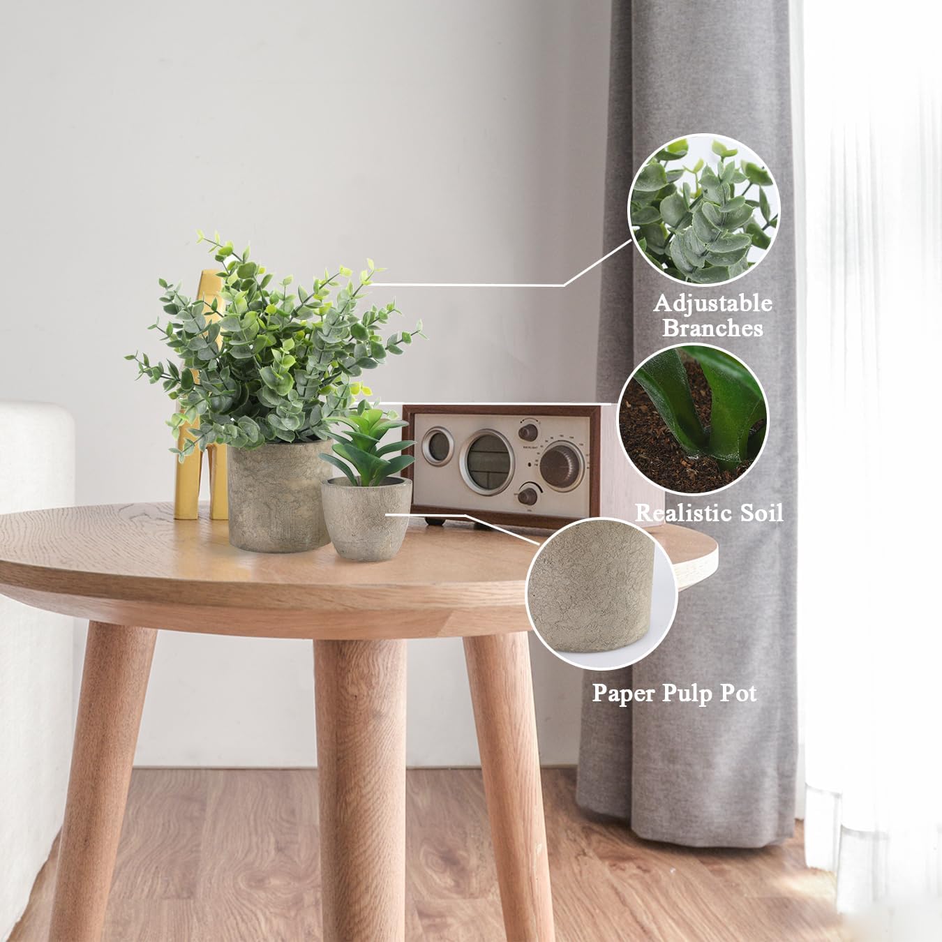 4-Pack Small Artificial Plants, Eucalyptus, Rosemary, Succulents, for Home and Office Decor