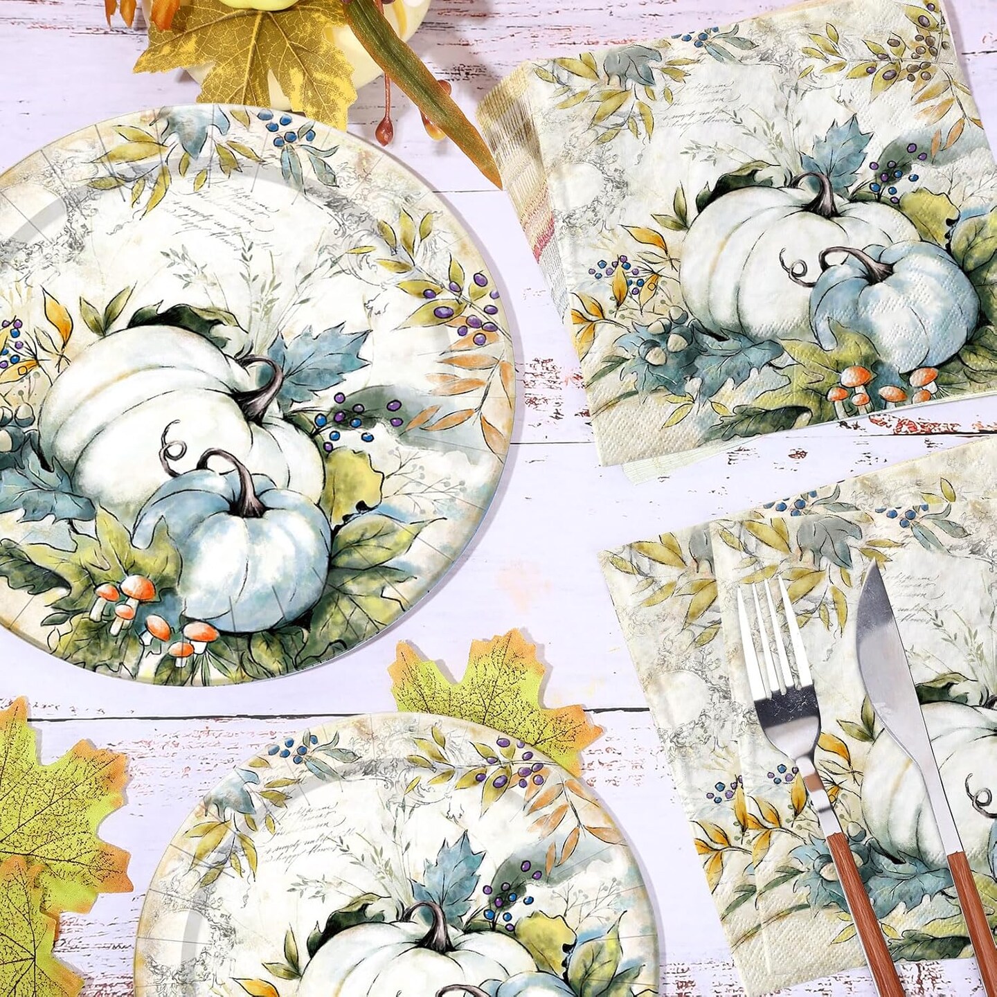 72Pcs Thanksgiving Plates and Napkins (Blue)