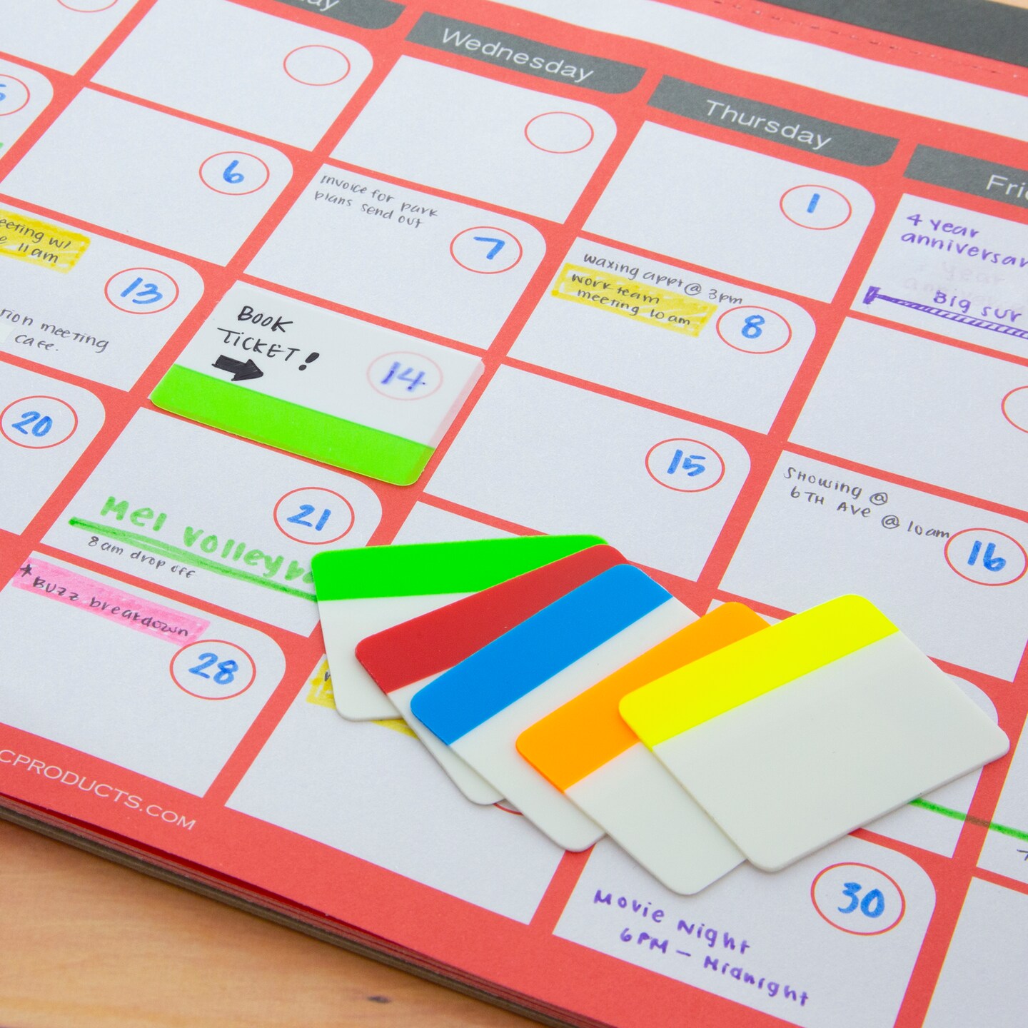 BAZIC Filing Tabs 2&#x22; x 1.5&#x22; 5 Colors (30 Tabs/Pack)